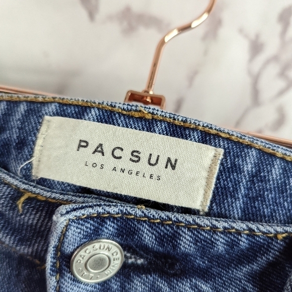 Pacsun Mom Jean Size 26 High Rise Rose Floral Embroider Distress Denim Button - Picture 5 of 12